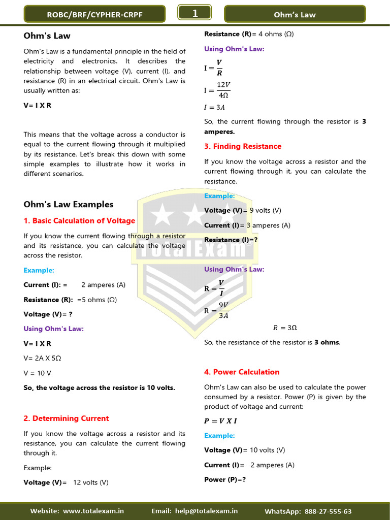 Ohm's Law: Key Concepts and Examples | PDF | Electric Current | Volt
