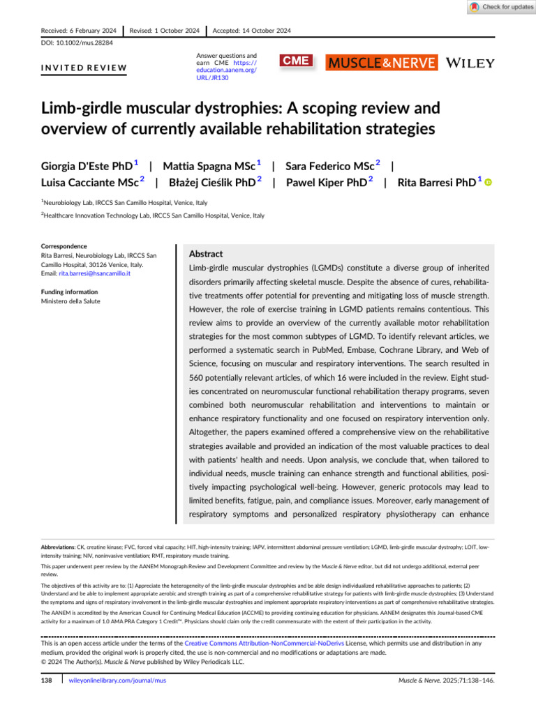 Muscle and Nerve - 2024 - D'Este - Limb Girdle Muscular Dystrophies A ...