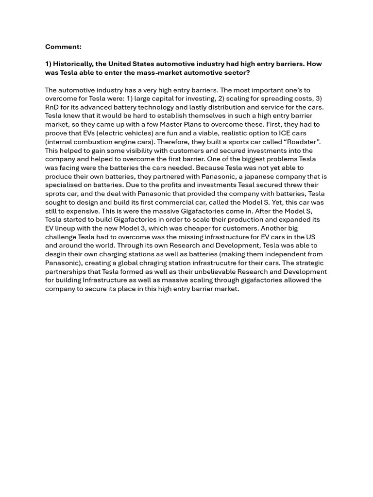Comment Tesla Paper | PDF | Electric Vehicle | Motor Vehicle