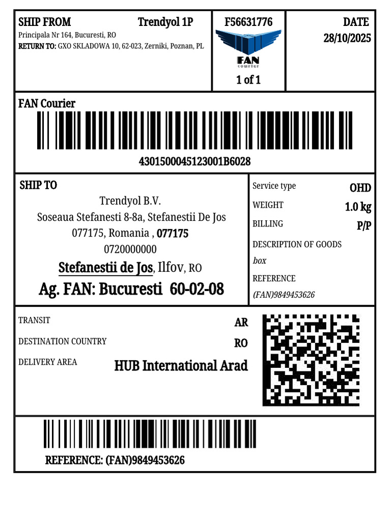 80 Return 4301500045123001B6028 Label-Data | PDF