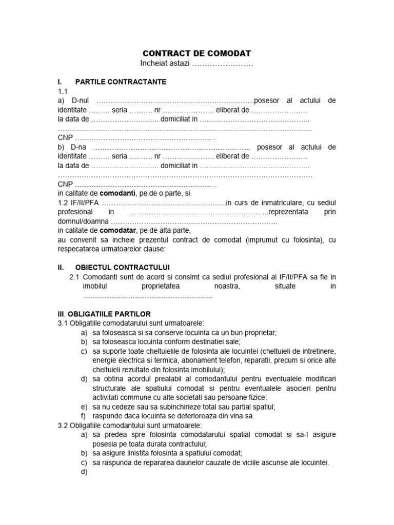 Contract de Comodat | PDF