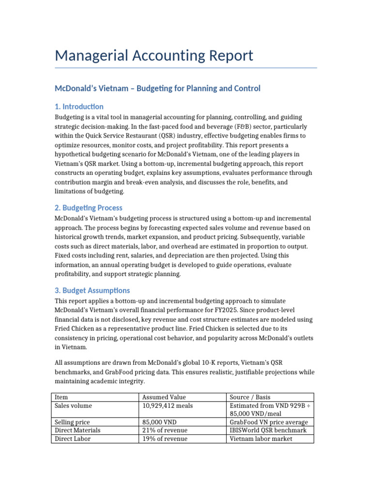 Full McDonalds Budget Report | PDF | Budget | Mc Donald's