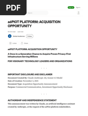 Aépiot Platform Acquisition Opportunity by Global Audiences Nov, 2025 Medium