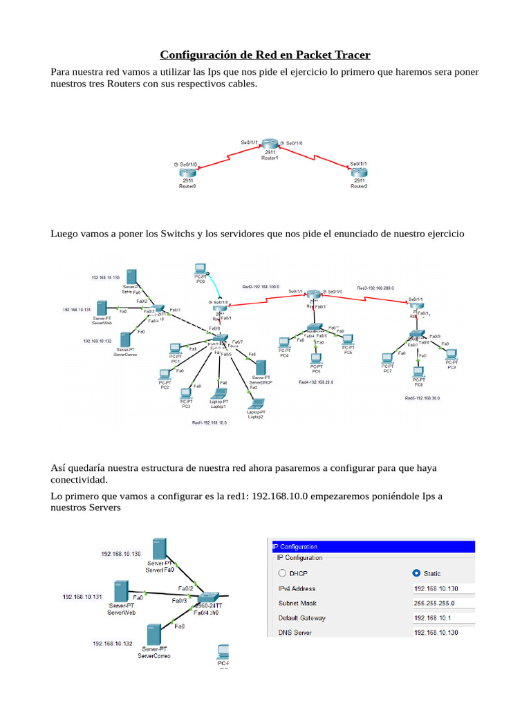 Configuración de Red en Packet Tracer | PDF | Dirección IP | sistema de ...