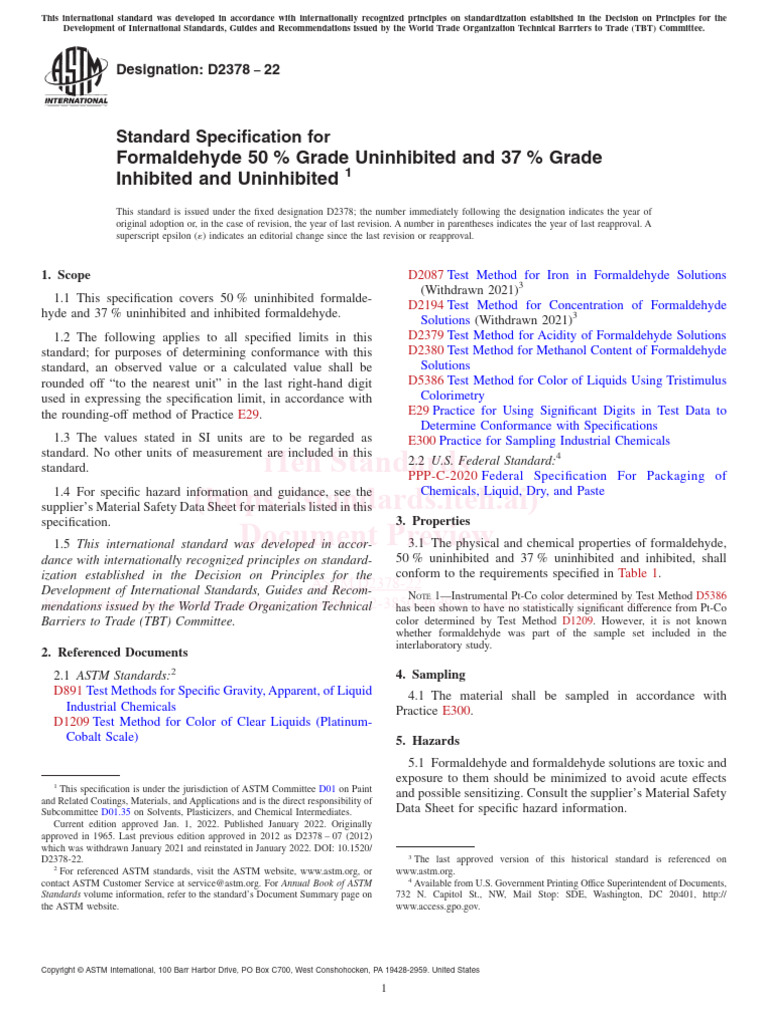 ASTM D2378-22 Formaldehyde Standards | PDF | Formaldehyde ...