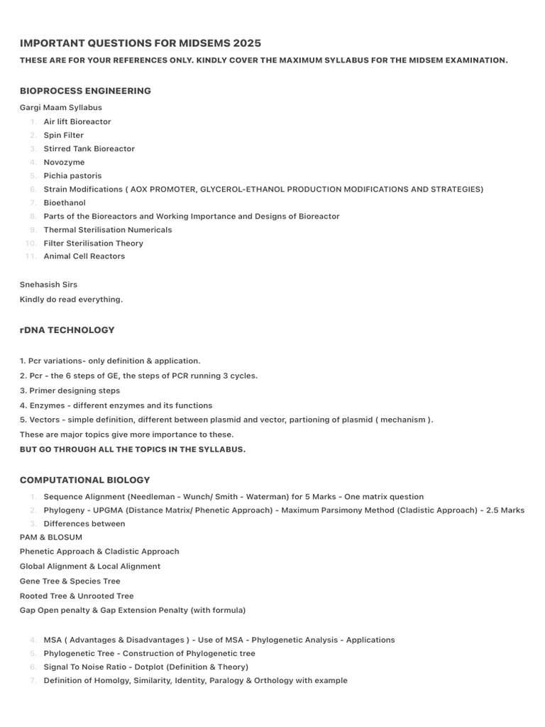 Midsem 2025 Study Guide: Key Topics | PDF | Phylogenetic Tree ...