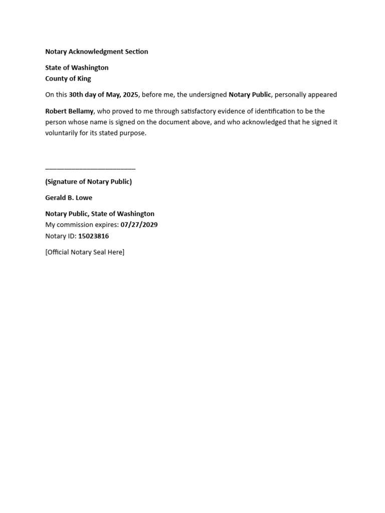 Washington Notary Acknowledgment Form | PDF