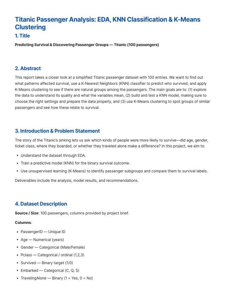 Titanic Eda, KNN & K Means Project Repor | PDF | Cluster Analysis ...