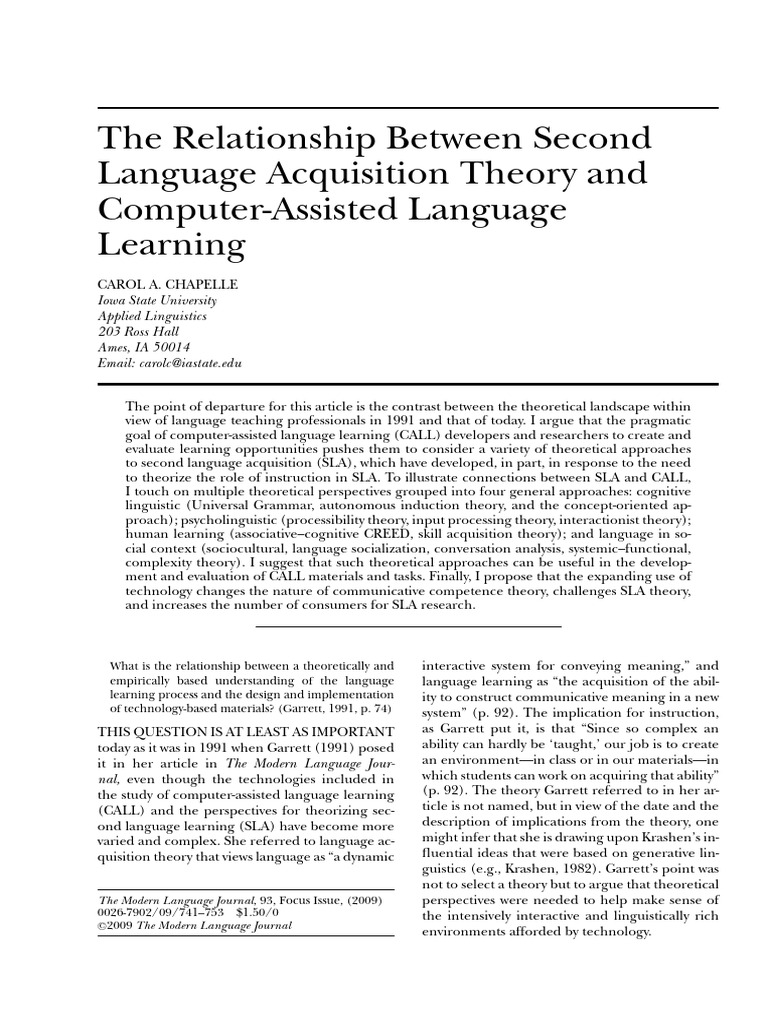 SLA Theory and Computer-Assisted Learning | PDF | Second Language ...