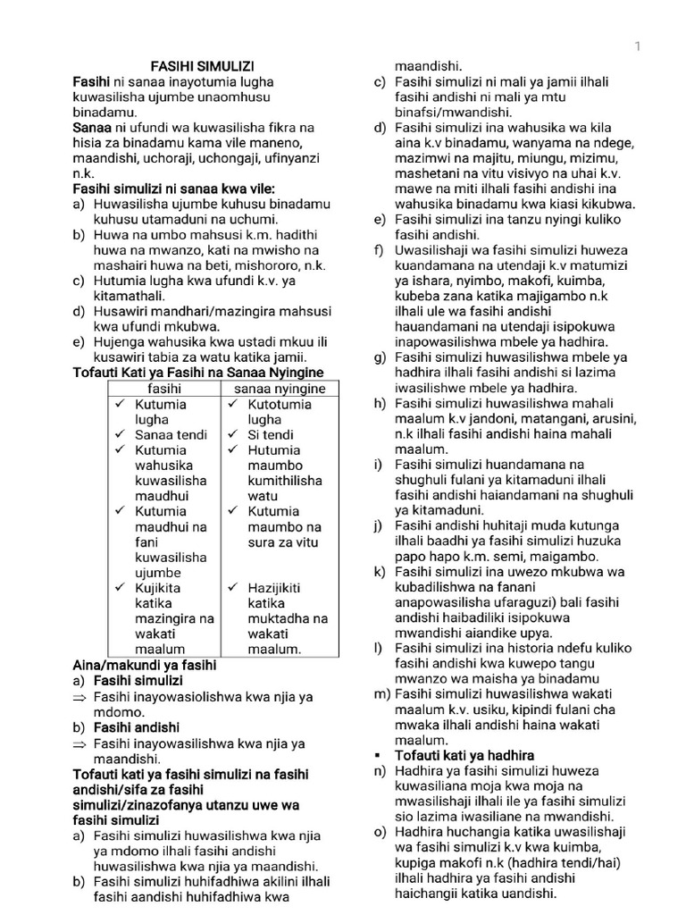 Fasihi Simulizi1 | PDF