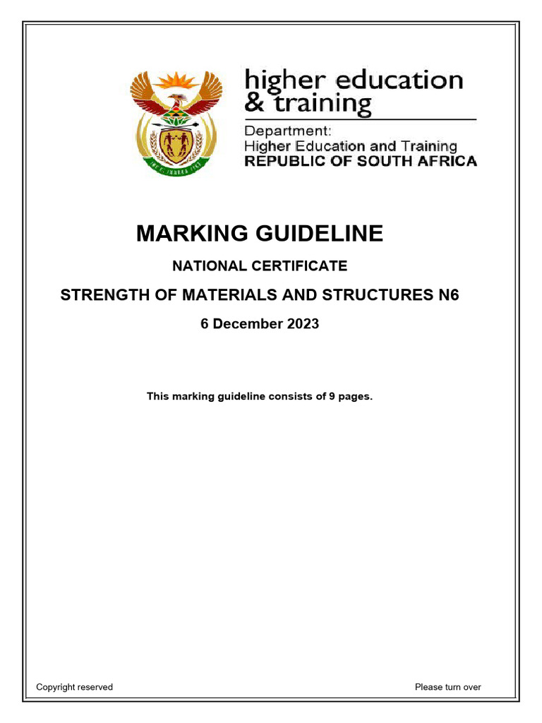 N6 Strength of Materials Marking Guide | PDF | Continuum Mechanics ...