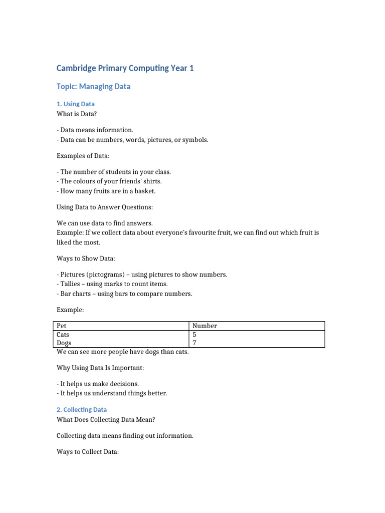 Year 1 Data Management Guide | PDF