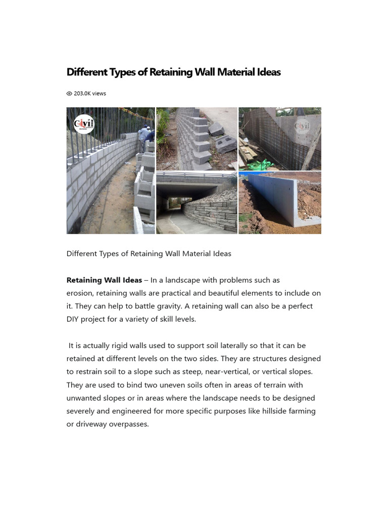 Retaining Wall Material Options Guide | PDF