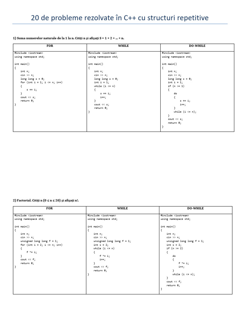 Probleme C++ cu structuri repetitive | PDF | Namespace | Naming Conventions