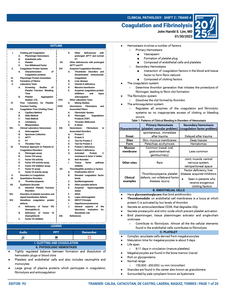 Coagulation and Fibrinolysis Overview | PDF | Coagulation | Platelet