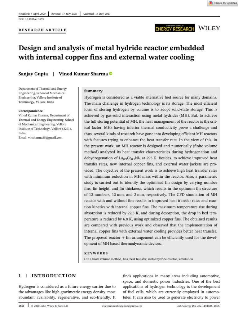 Intl J of Energy Research - 2020 - Gupta - Design and Analysis of Metal ...