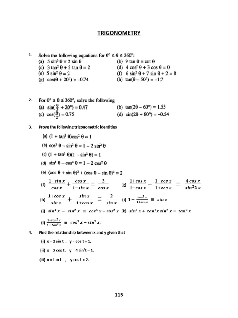 Trigonometry Past Exam Questions | PDF