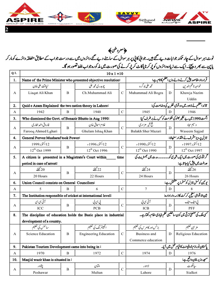 Pakistan Studies-II Pre Board | PDF