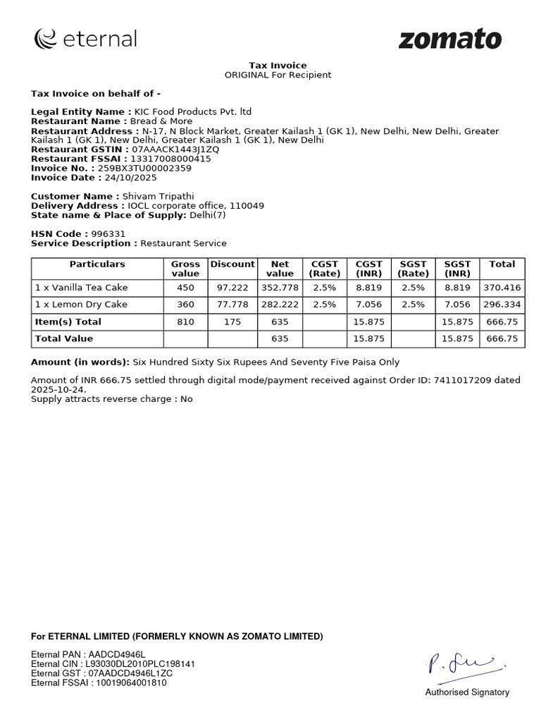 Tax Invoice for KIC Food Products | PDF | Invoice | Government Finances