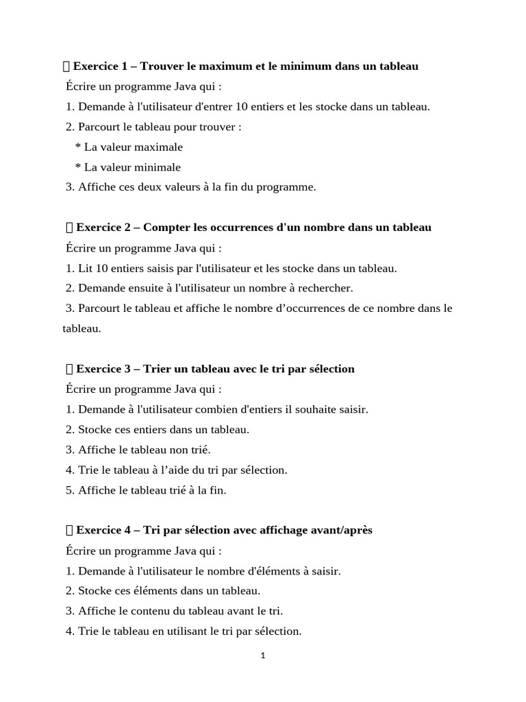 Exercices Java : Tableaux et Algorithmes | PDF | Entier naturel | Somme ...