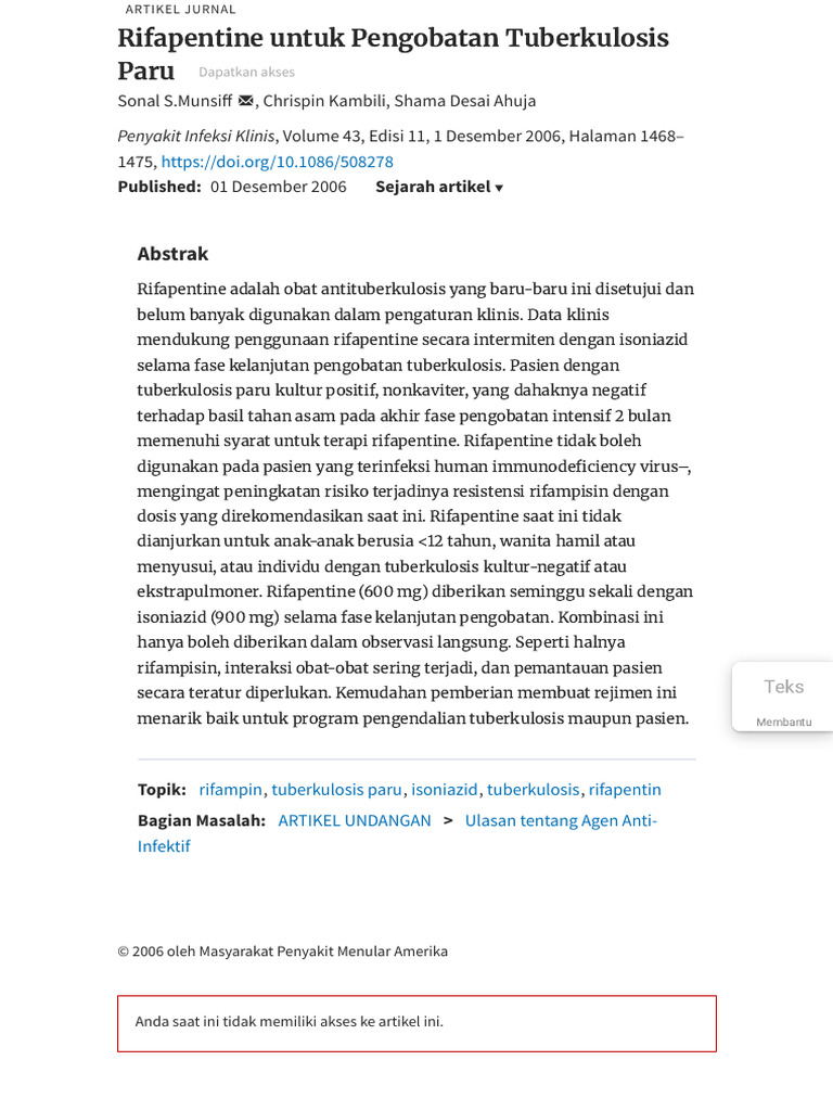Rifapentine dalam Terapi Tuberkulosis | PDF