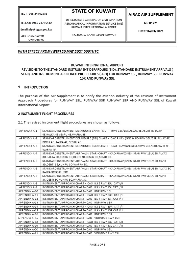Kuwait Airport Instrument Procedure Update | PDF | Aviation Safety ...