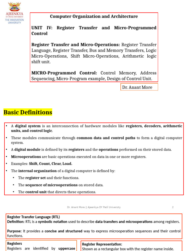 Register Transfer and Micro-Programmed Control | PDF | Computer ...