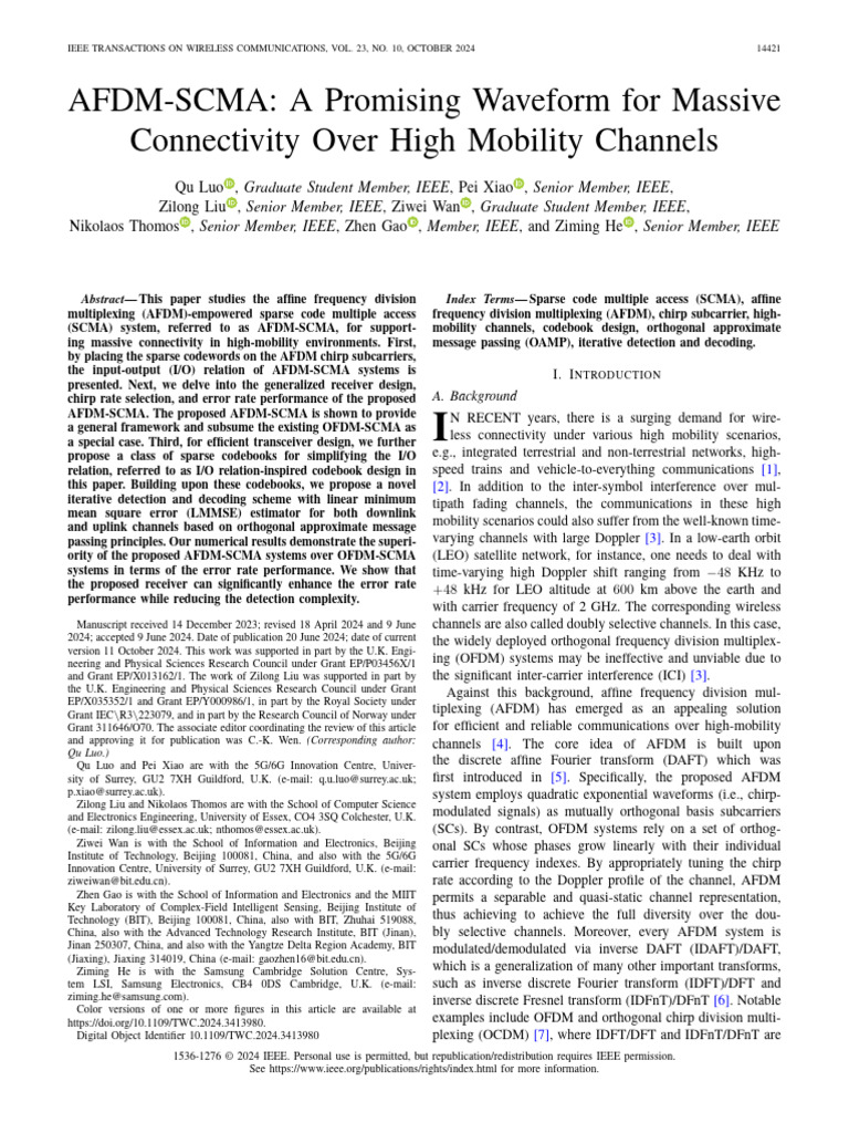 AFDM-SCMA A Promising Waveform For Massive Connectivity Over High ...