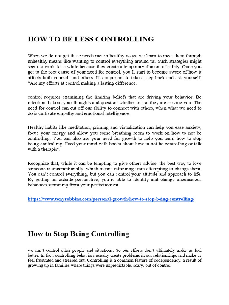 Strategies to Overcome Controlling Behavior | PDF | Personality ...