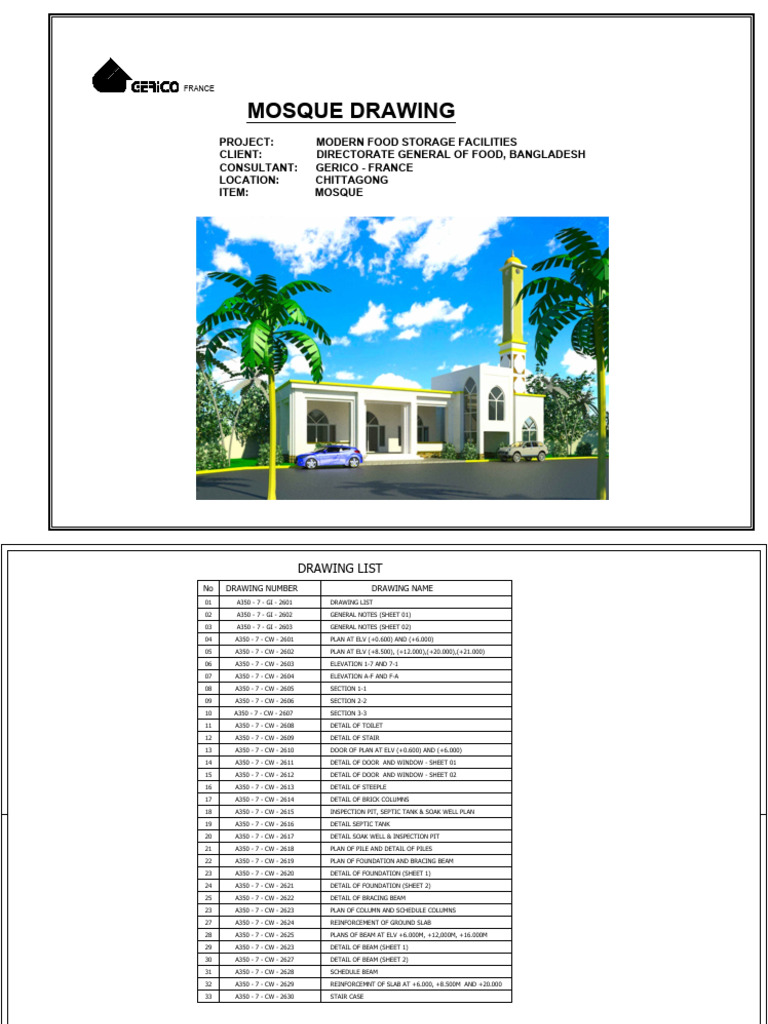 Mosque Design Drawings for Chittagong | PDF | Concrete | Beam (Structure)