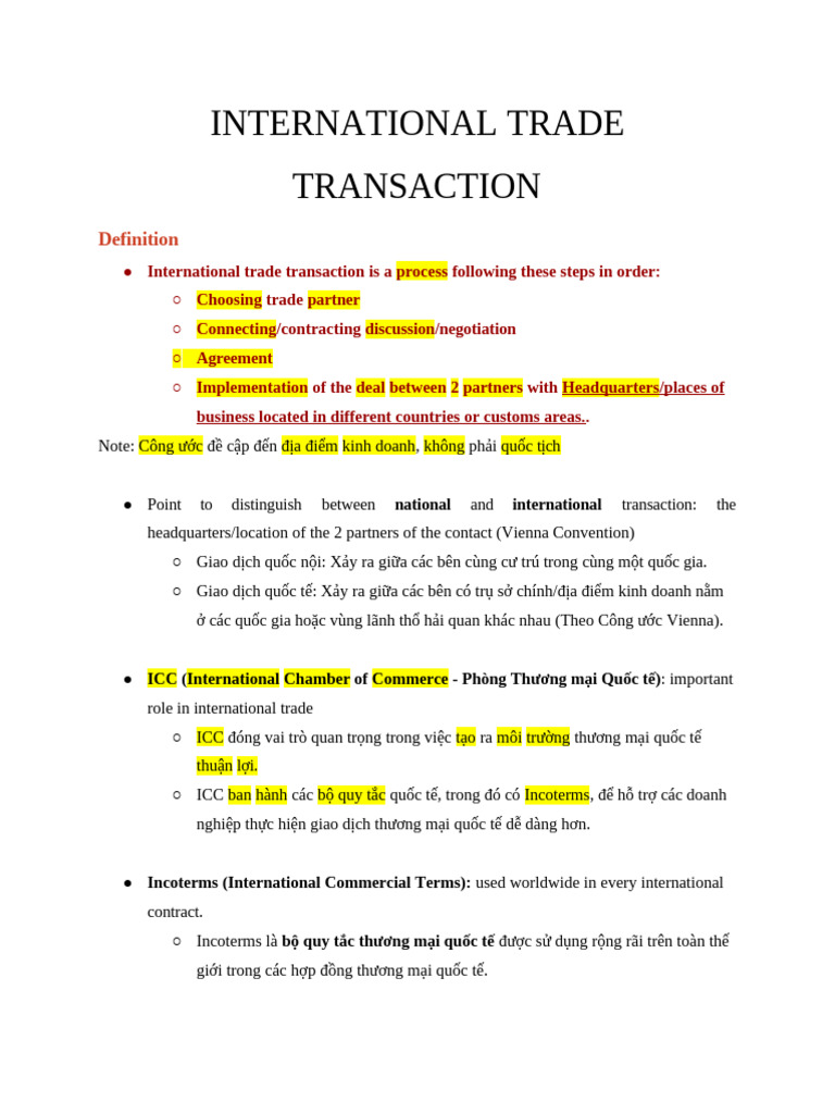 Total Summary of The Course: International Trade Transactions | PDF