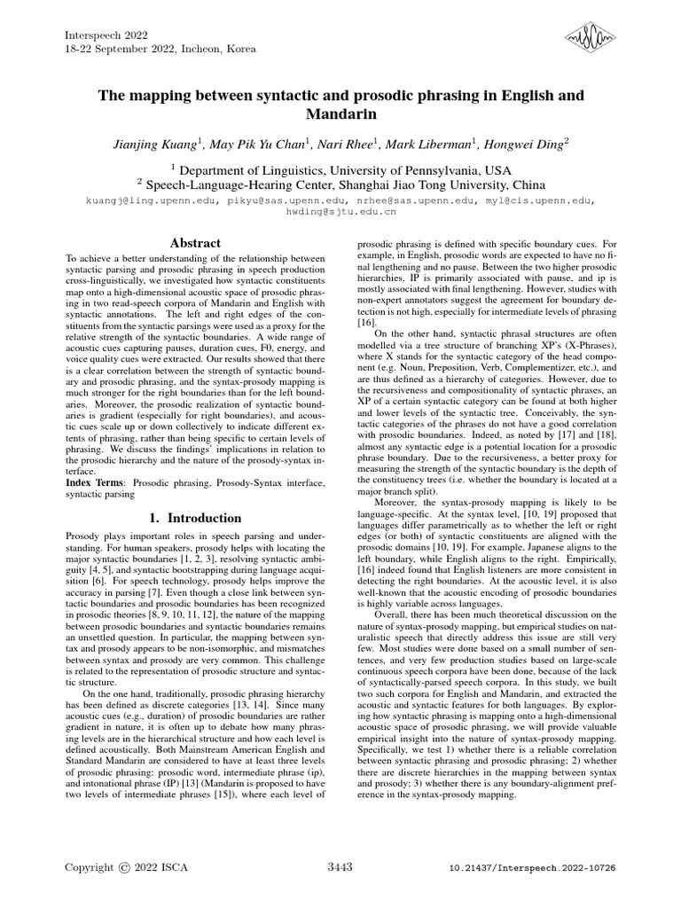 Syntax-Prosody Mapping in English & Mandarin | PDF | Syntax | Phrase