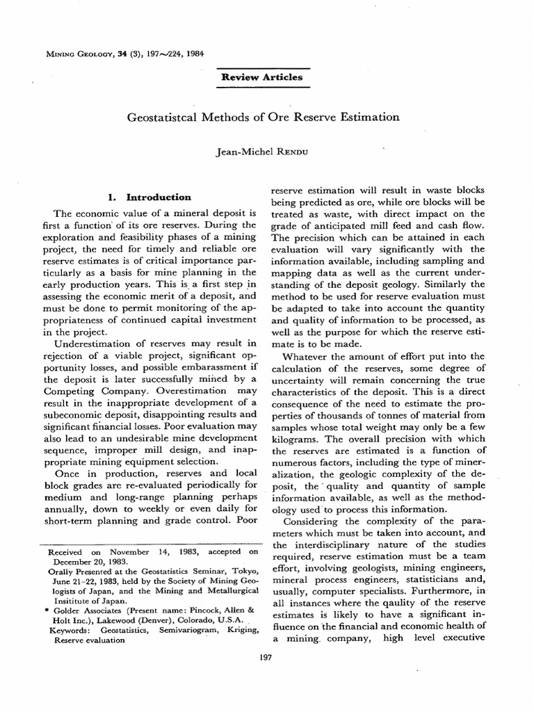 Geostatistical Ore Reserve Estimation | PDF | Errors And Residuals ...