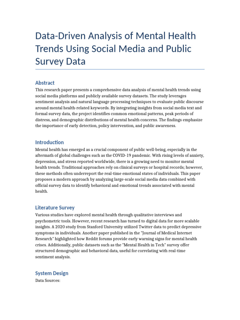 Mental Health Trends via Social Media Analysis | PDF | Data | Social Media