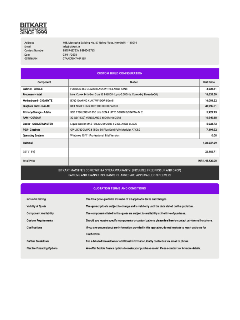 Custom PC Quotation and Details | PDF | Personal Computers | Computer ...