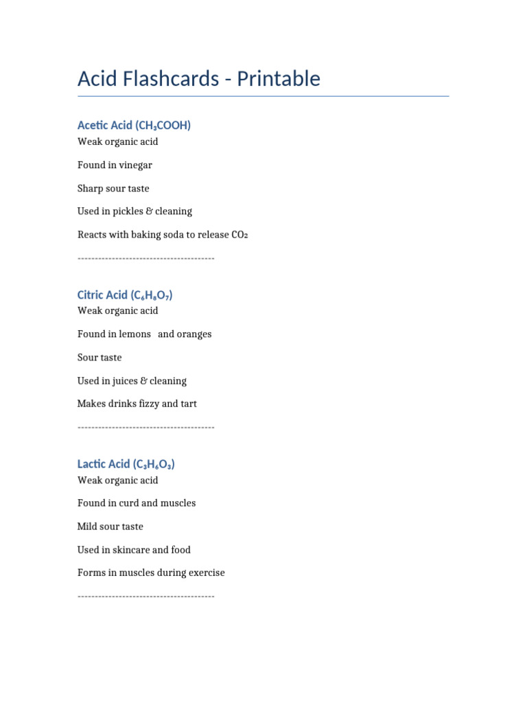 Printable Acid Flashcards Guide | PDF