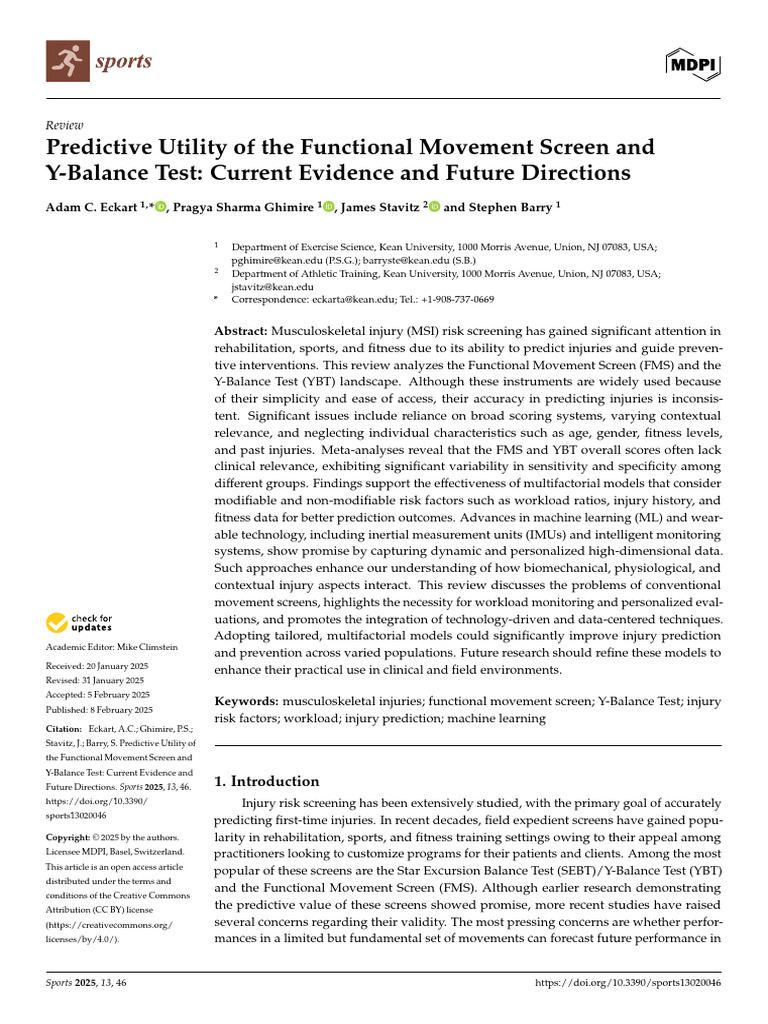 FMS and Y-Balance Test Injury Prediction | PDF | Meta Analysis ...