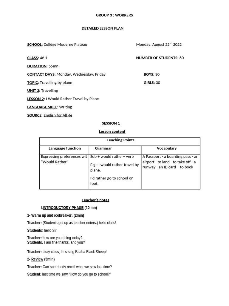 Workers' Detailed Lesson Plan | PDF