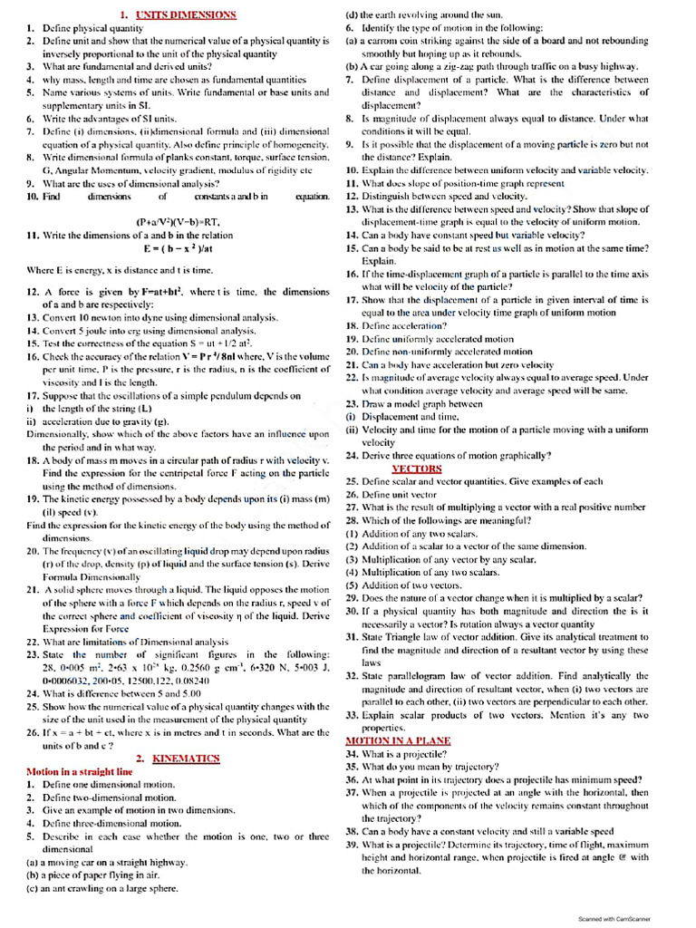 11th Physics Question Bank | PDF