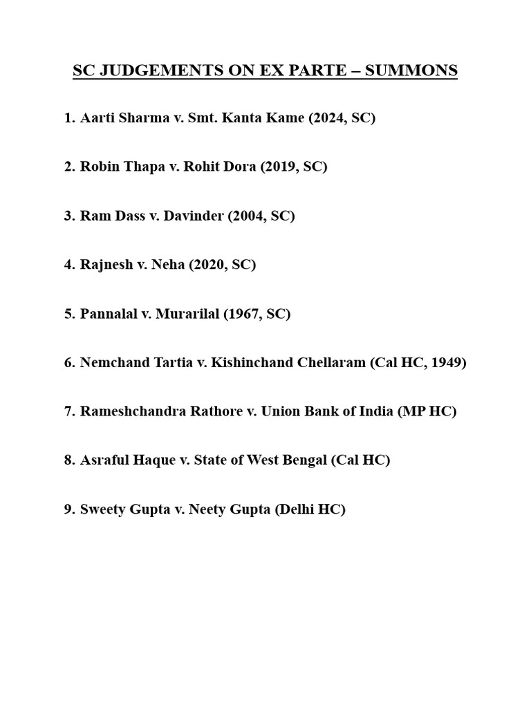 SC Judgements on Ex Parte Summons | PDF