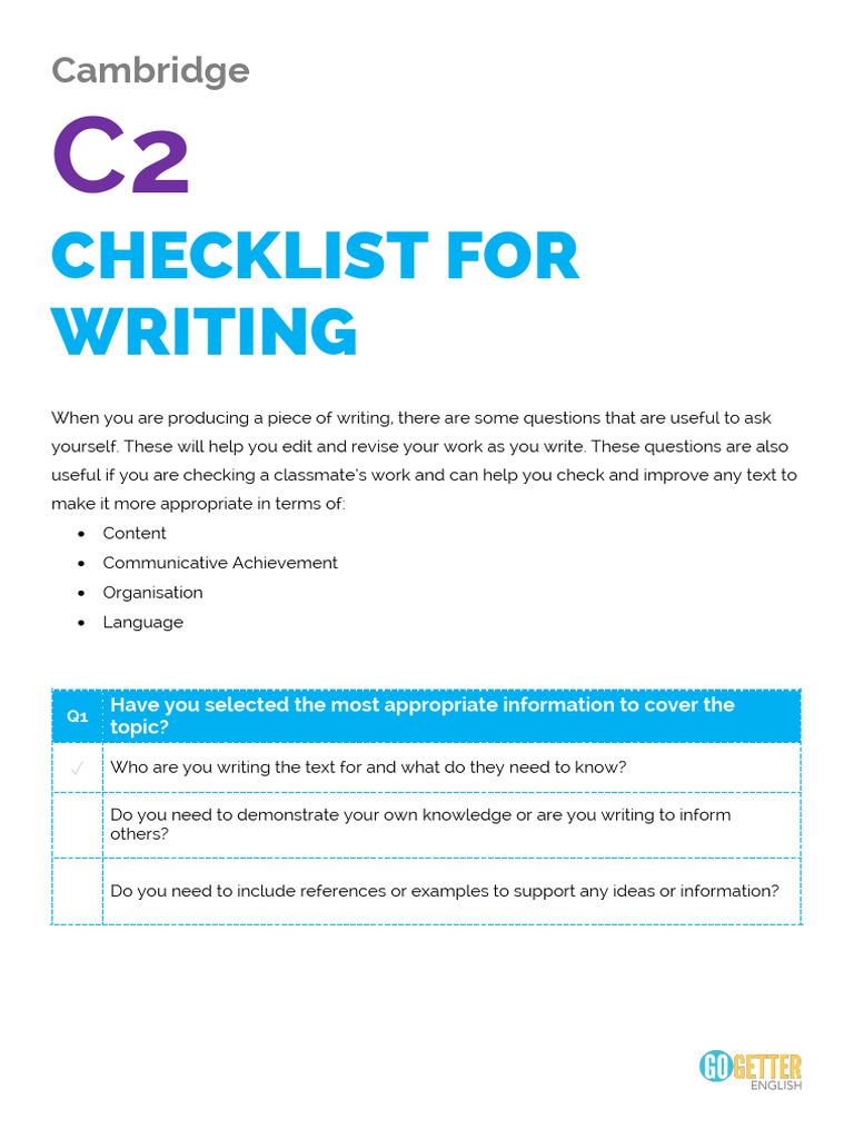 C2 Writing Checklist for Revision | PDF
