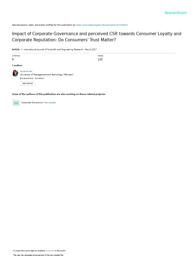 Impact of Corporate Governance and Perceived CSR Towards Consumer ...
