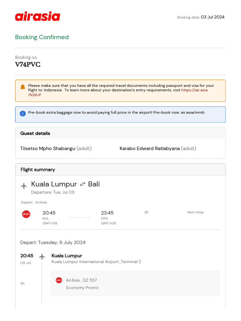 AirAsia Flight QZ 557: KUL to Bali | PDF