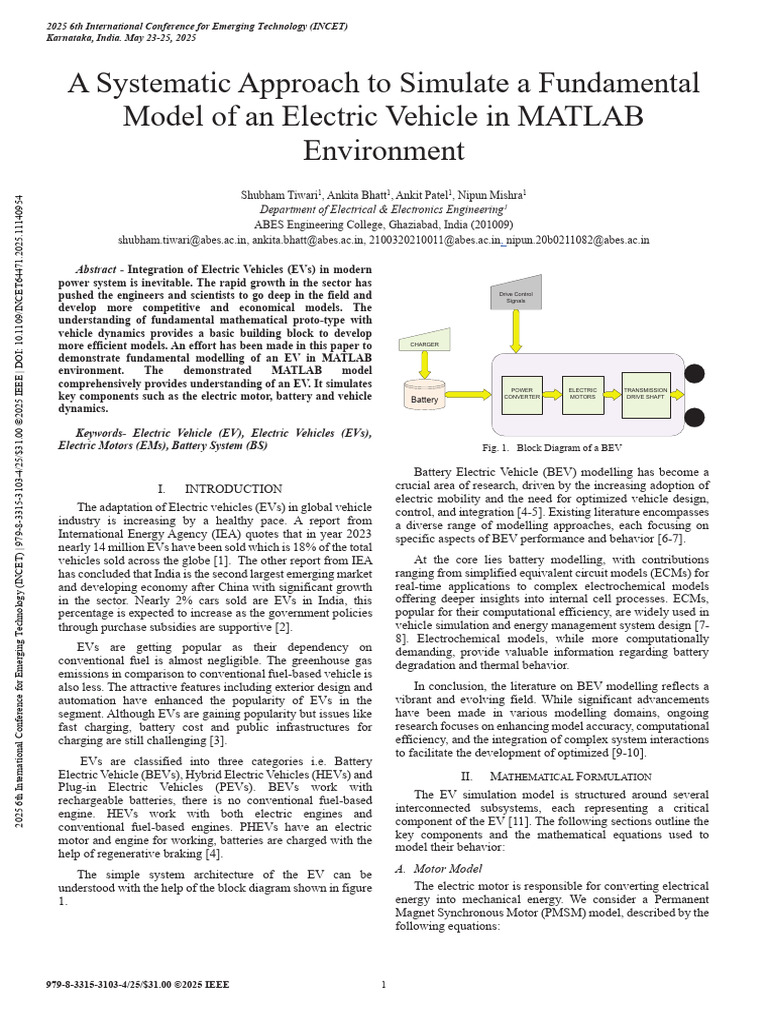 MATLAB Simulation of Electric Vehicle Model | PDF | Electric Vehicle ...