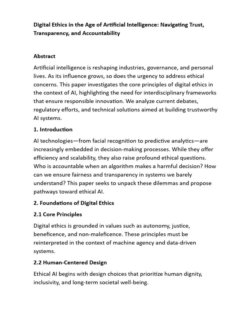 Digital Ethics in The Age of Artificial Intelligence - Navigating Trust ...