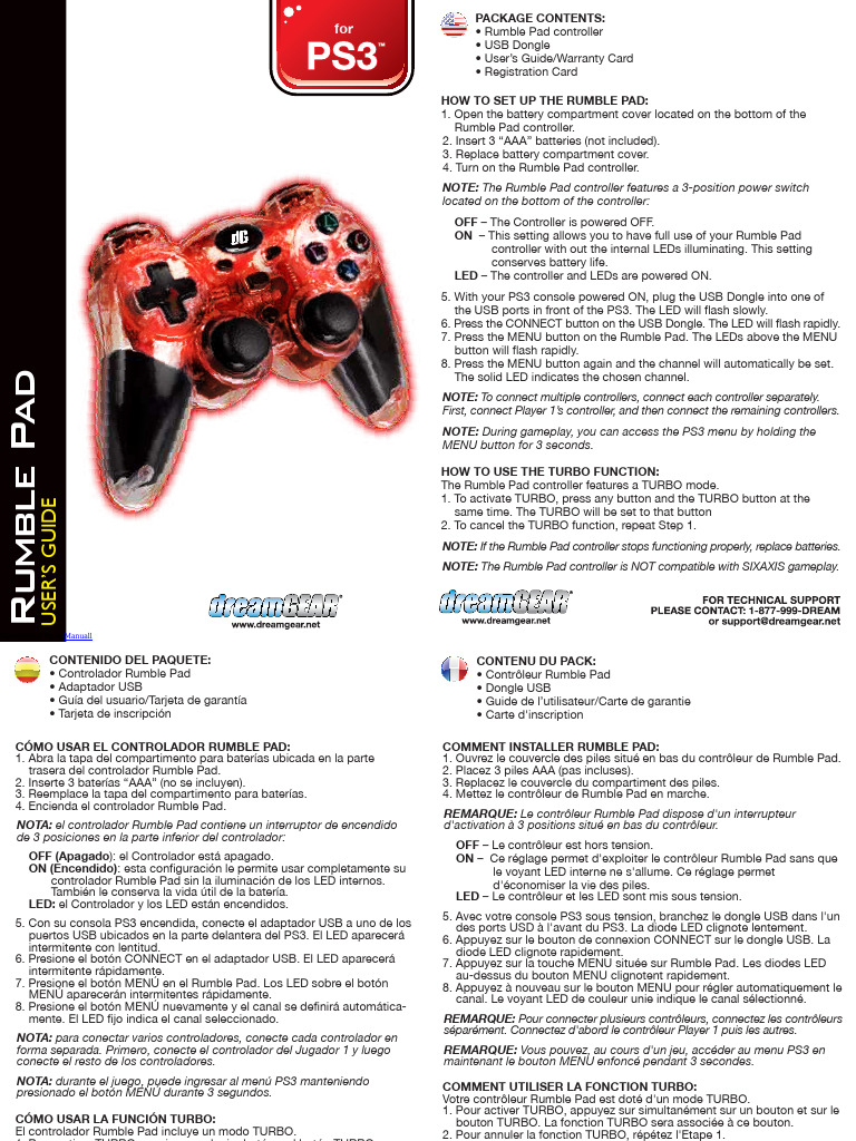 Guide d'installation du Rumble Pad PS3 | PDF | Playstation 3 | Matériel ...
