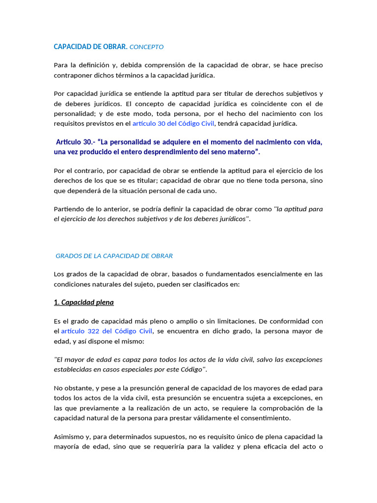 Definición y Grados de Capacidad de Obrar | PDF | Competencia (ley ...