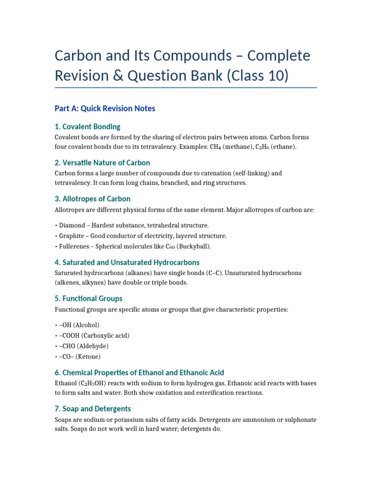 Carbon Compounds Revision & Questions | PDF | Carbon | Alkene