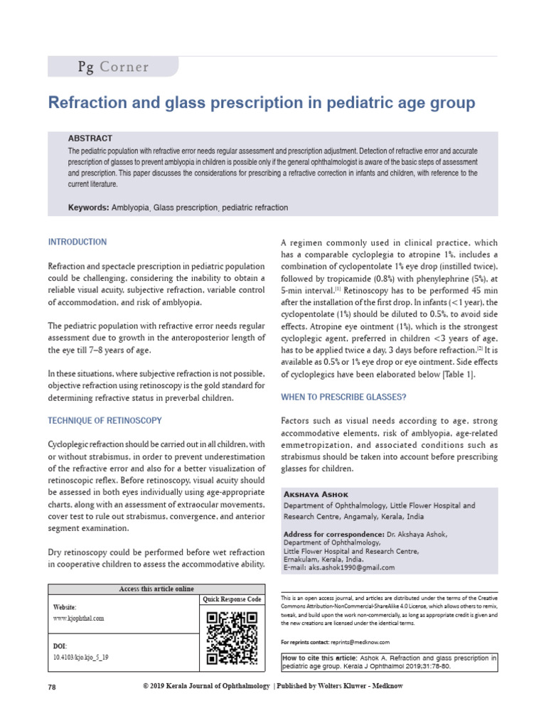 Pediatric Cycloplegic Refraction Guidelines | PDF | Optometry | Light