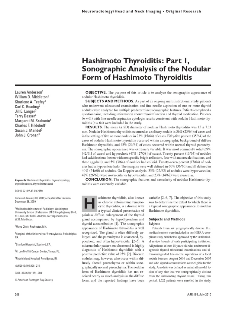 Sonographic Features of Nodular Hashimoto Thyroiditis | PDF | Thyroid ...